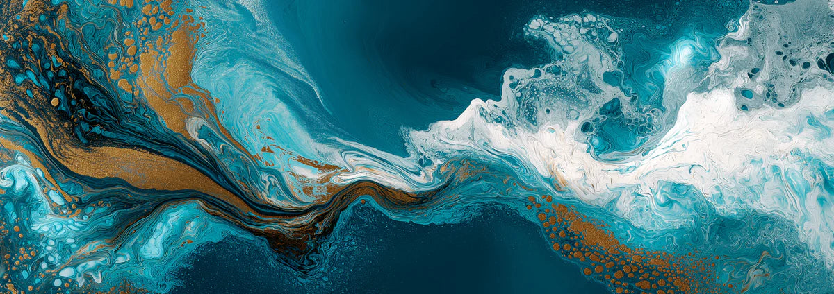 Teal and Gold Fluid Marble Mural Wallpaper — Abstract Wave Art Mural Wallpaper - room preview 04