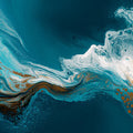 Teal and Gold Fluid Marble Mural Wallpaper — Abstract Wave Art Mural Wallpaper - room preview 04