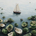 Sailboat and Oyster Shells Mural Wallpaper — Impressionist Seascape Mural Wallpaper - room preview 04