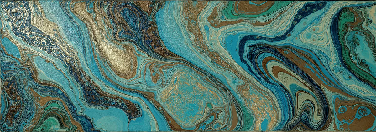 Turquoise and Bronze Fluid Art Mural Wallpaper - room preview 04