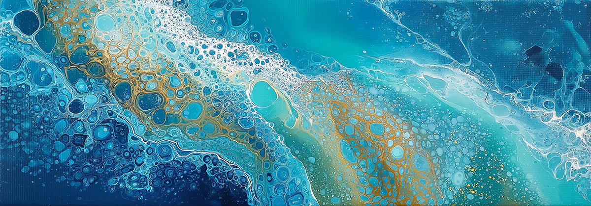 Coastal Fluid Art Mural Wallpaper — Teal and Gold Swirls Mural Wallpaper - room preview 04