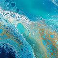 Coastal Fluid Art Mural Wallpaper — Teal and Gold Swirls Mural Wallpaper - room preview 04