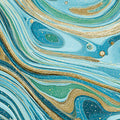 Fluid Marble Swirl Mural Wallpaper in Teal and Gold Mural Wallpaper - room preview 04