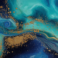 Cosmic Nebula Mural Wallpaper — Fluid Teal and Gold Swirls Mural Wallpaper - room preview 04