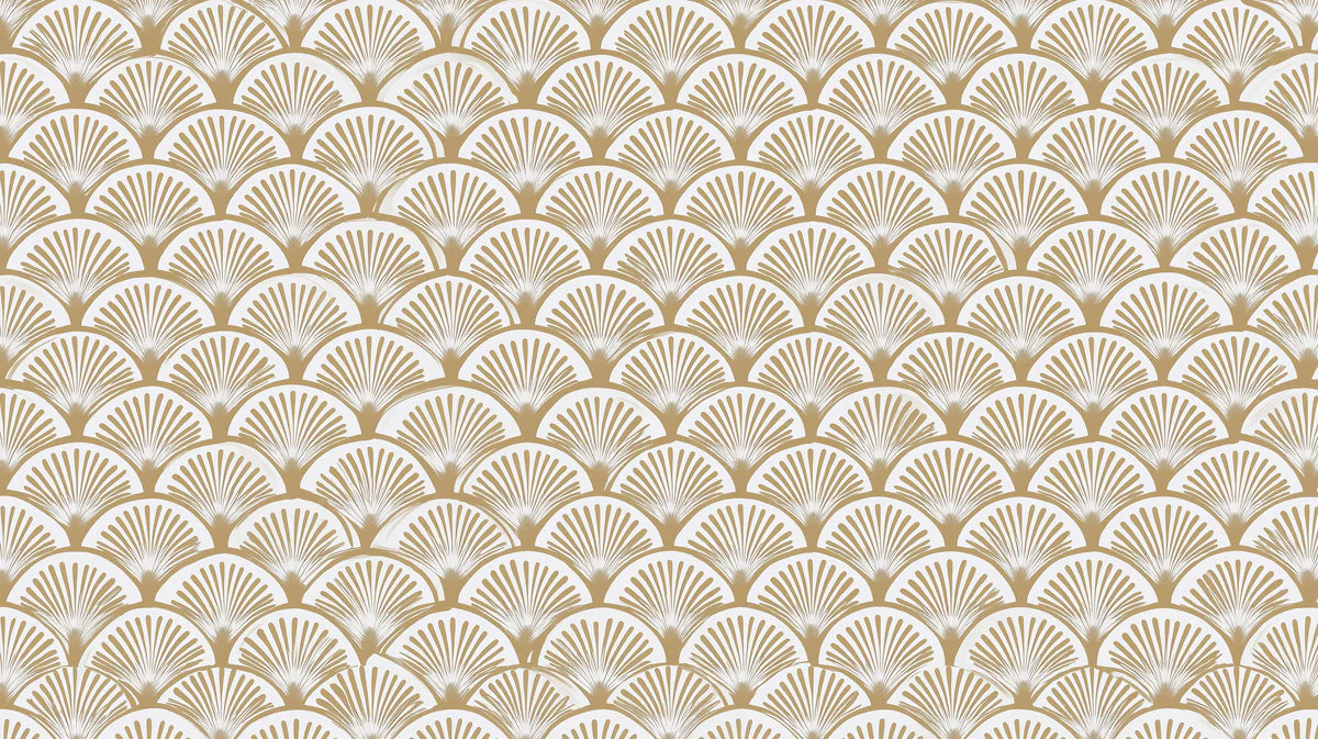 Art Deco Fan Mural Wallpaper — Geometric Bronze and Cream Pattern Mural Wallpaper - room preview 04