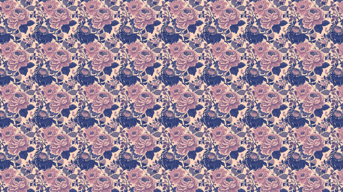 Vintage Rose Garden Mural Wallpaper — Muted Navy and Dusty Pink Mural Wallpaper - room preview 04