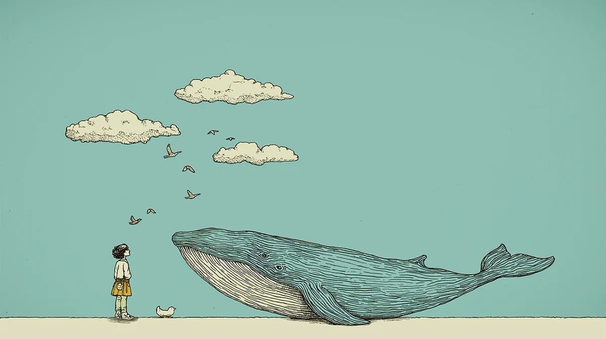 Blue Whale Storybook Mural Wallpaper — Hand-Drawn Sketch Illustration Mural Wallpaper - room preview 04