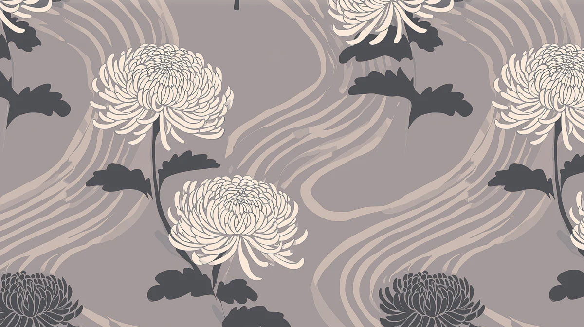 Minimalist Chrysanthemum Mural Wallpaper — Muted Floral Art Mural Wallpaper - room preview 04