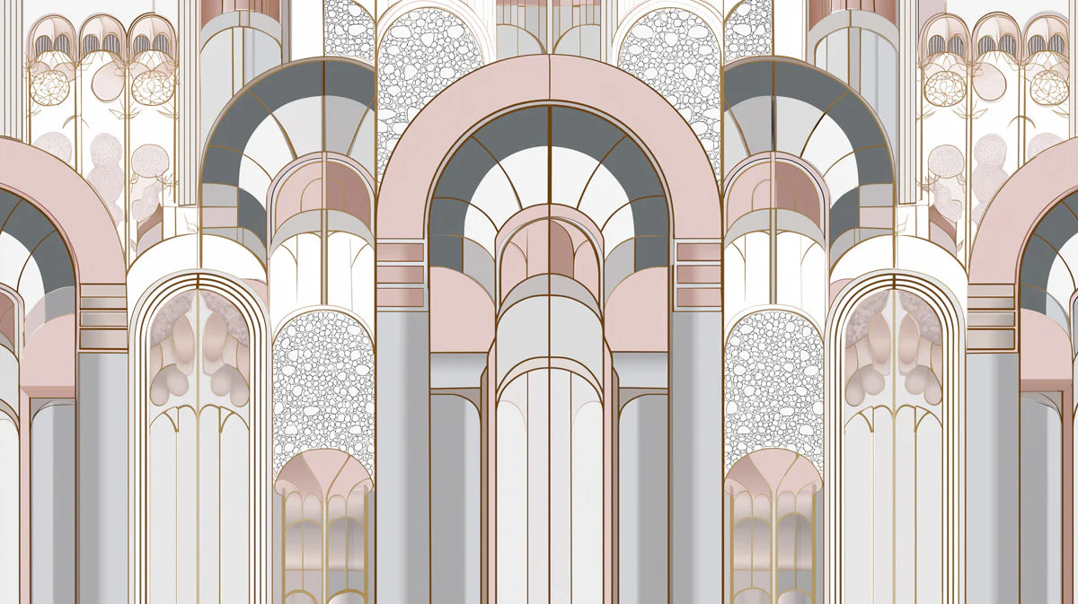 Art Deco Arch Mural Wallpaper — Dusty Rose and Slate Grey Mural Wallpaper - room preview 04