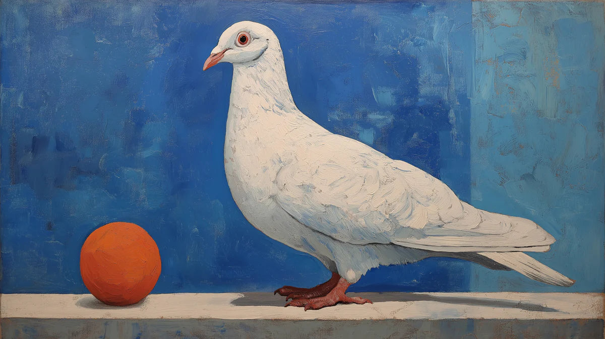 White Pigeon and Orange Oil Painting Mural Wallpaper - room preview 04