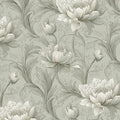 Classical Peony Mural Wallpaper — Sage Green Botanical Art Mural Wallpaper - room preview 04