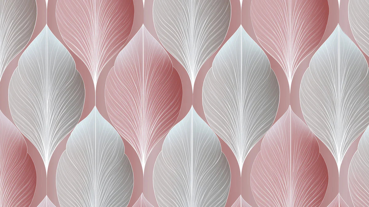 Stylized Leaf Mural Wallpaper — Dusty Rose and Silver Geometric Mural Wallpaper - room preview 04