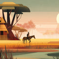 African Savanna Sunset Mural Wallpaper — Retro Illustration Mural Wallpaper - room preview 04