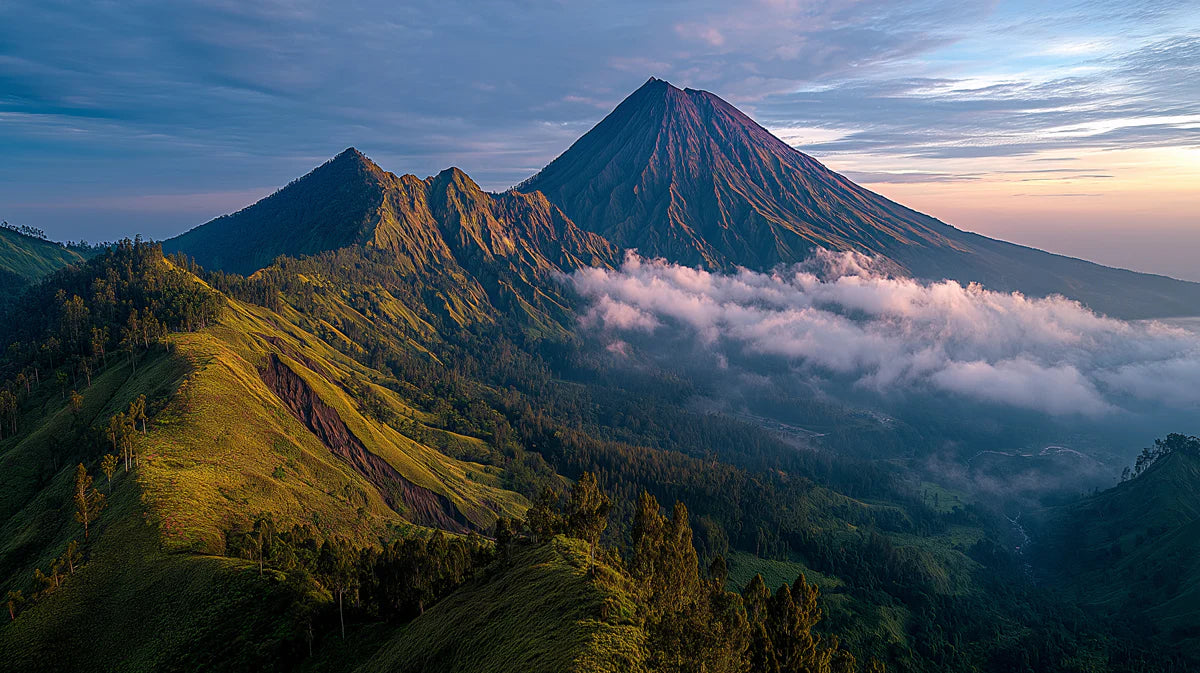 Volcanic Peak Mountain Mural Wallpaper — Cinematic Sunrise Scene Mural Wallpaper - room preview 04