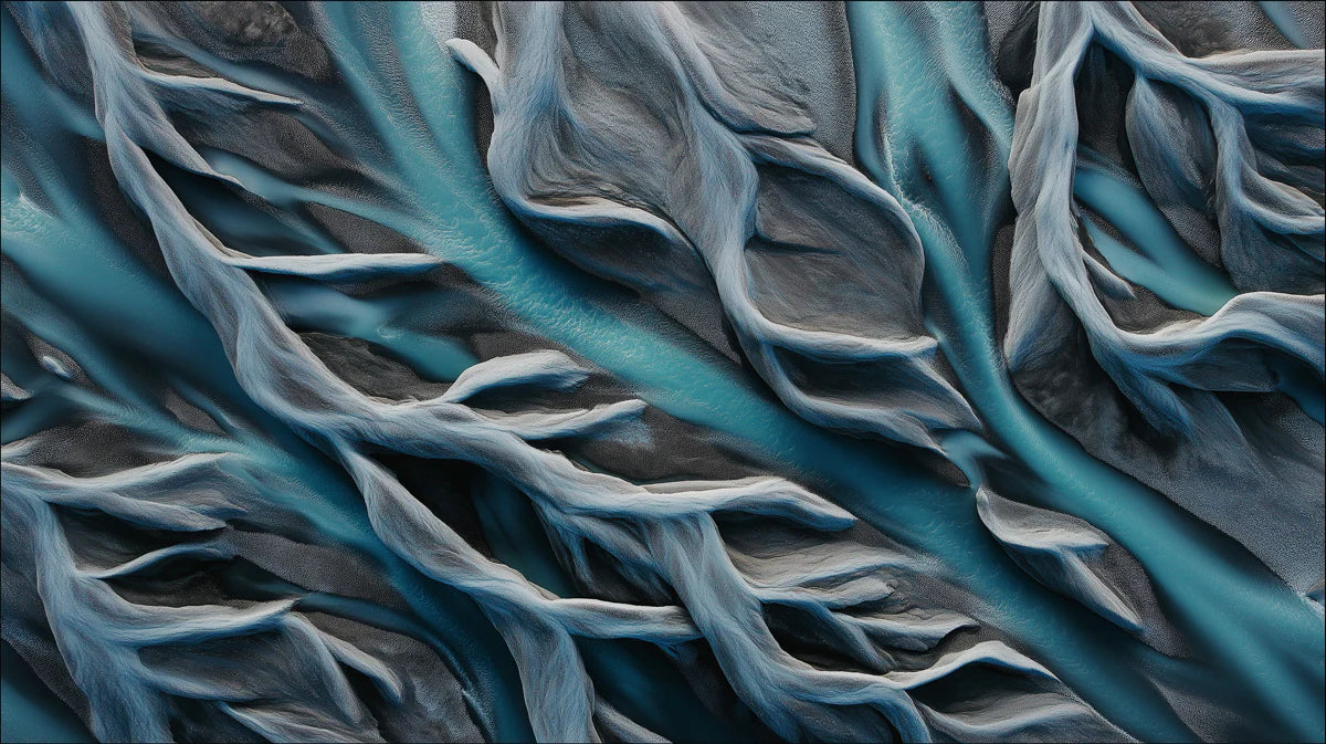 Aerial Glacial River Mural Wallpaper — Modern Organic Abstract Mural Wallpaper - room preview 04