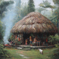 Rainforest Thatched Hut Mural Wallpaper — Impressionist Oil Painting Mural Wallpaper - room preview 04