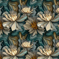 Abstract Swirling Peony Mural Wallpaper — Dark Teal and Gold Mural Wallpaper - room preview 04