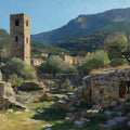 Mediterranean Stone Ruin Mural Wallpaper — Artistic Oil Painting Mural Wallpaper - room preview 04