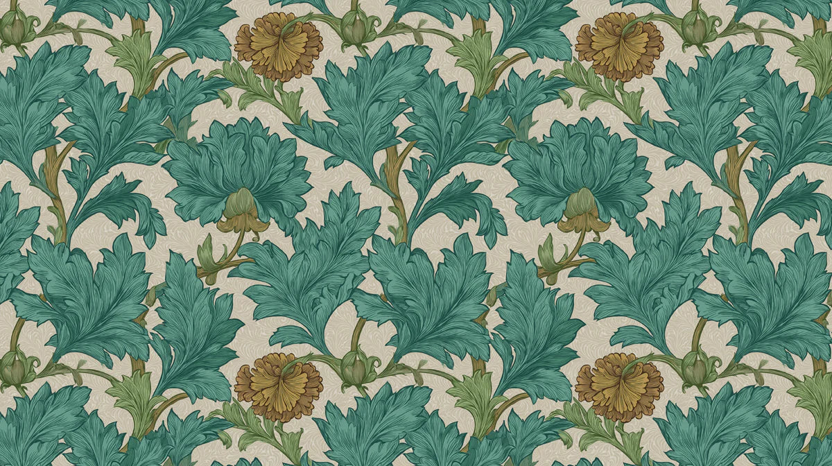 Acanthus Leaf Mural Wallpaper in Sage and Ochre Mural Wallpaper - room preview 04