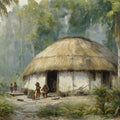 Jungle Hut Watercolor Mural Wallpaper — Artistic Cultural Scene Mural Wallpaper - room preview 04