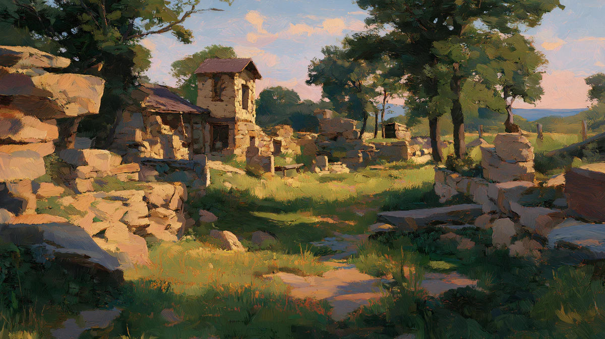 Pastoral Ruins Mural Wallpaper — Impressionist Landscape Design Mural Wallpaper - room preview 04