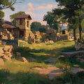 Pastoral Ruins Mural Wallpaper — Impressionist Landscape Design Mural Wallpaper - room preview 04