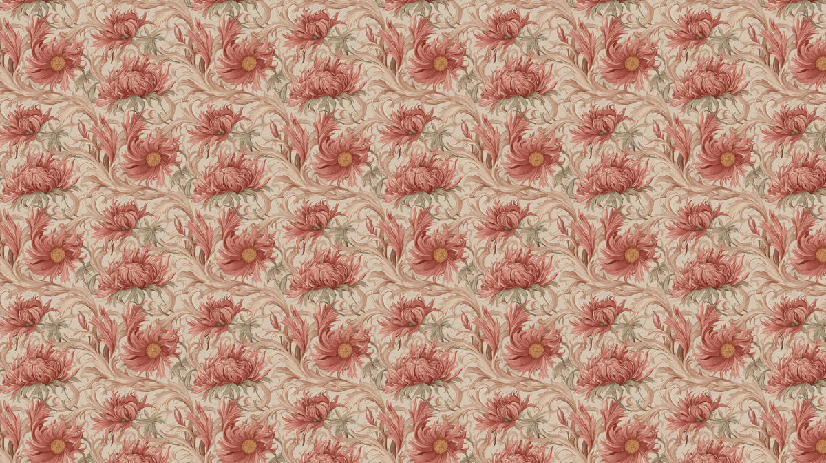 Victorian Botanical Mural Wallpaper in Muted Coral and Sand Mural Wallpaper - room preview 04