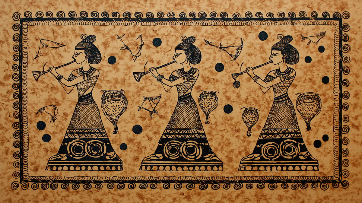 Ancient Art Mural Wallpaper Flute Players Illustration Mural Wallpaper - room preview 04