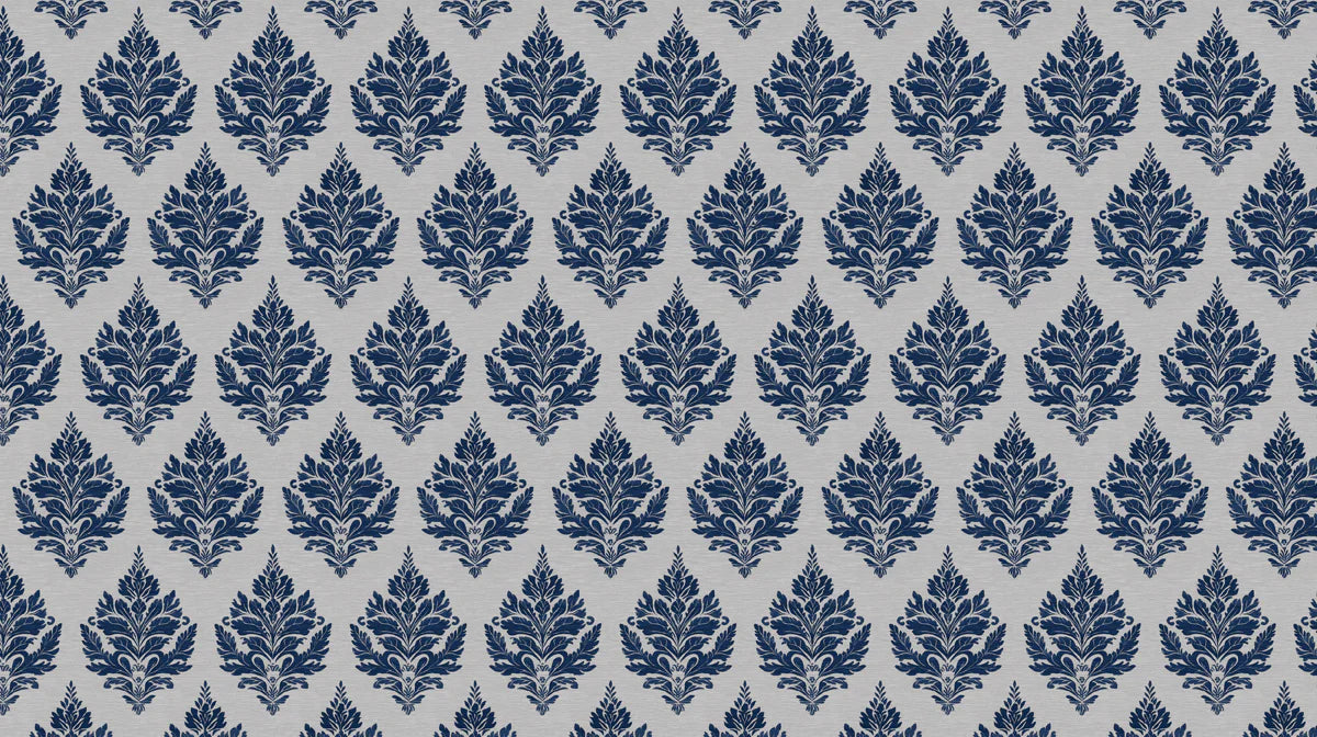 Navy Damask Crest Mural Wallpaper — Traditional Ornate Pattern Mural Wallpaper - room preview 04
