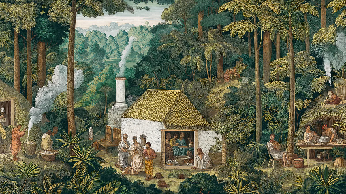 Classical Landscape Mural Wallpaper Tropical Forest Village Mural Wallpaper - room preview 04