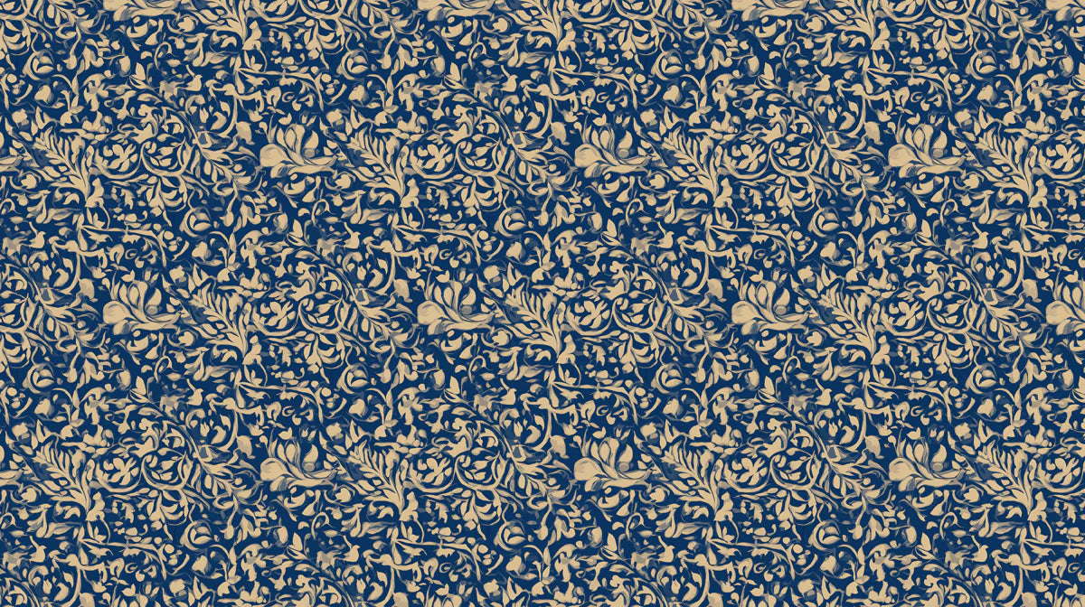 Baroque Scroll Mural Wallpaper Navy & Gold Filigree Mural Wallpaper - room preview 04
