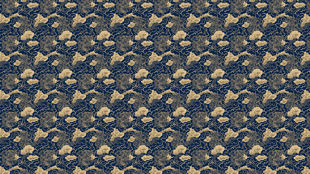 Oriental Cloud Mural Wallpaper in Navy and Gold Mural Wallpaper - room preview 04
