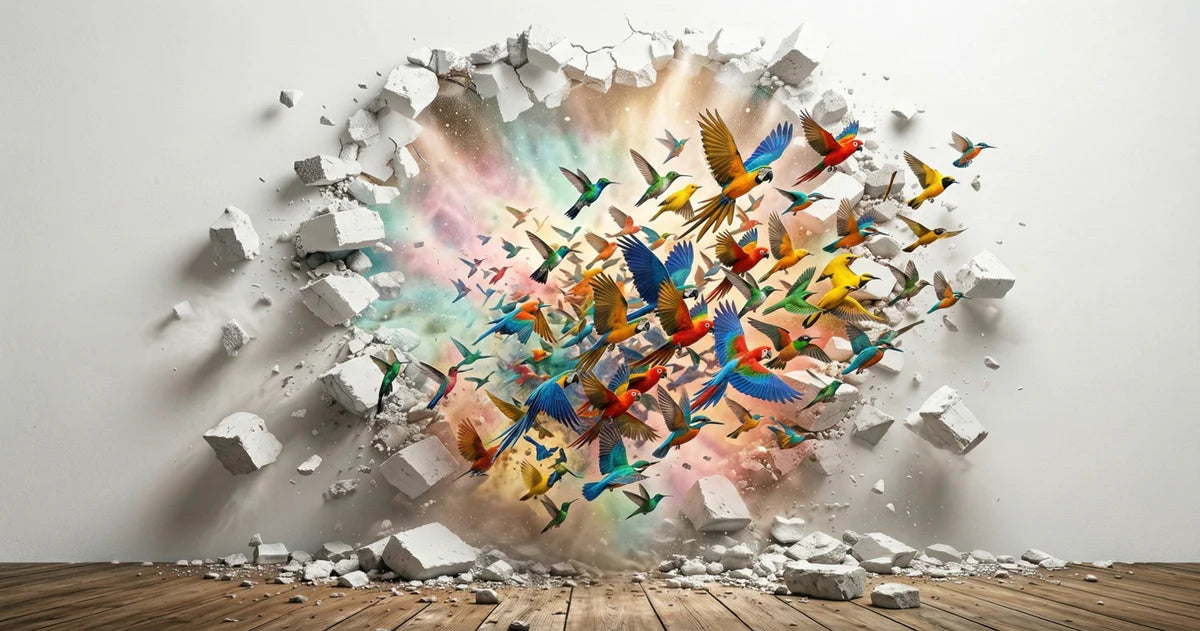 Hummingbird Burst Mural Wallpaper — Vibrant 3D Illusion Design Mural Wallpaper - room preview 04