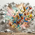 Hummingbird Burst Mural Wallpaper — Vibrant 3D Illusion Design Mural Wallpaper - room preview 04