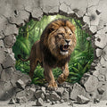 Roaring Lion Concrete Breach Mural Wallpaper — Realistic 3D Design Mural Wallpaper - room preview 04