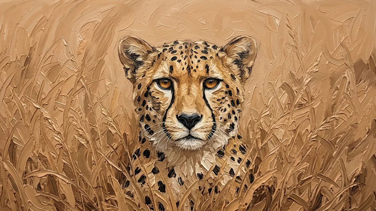 Cheetah in Golden Savanna Mural Wallpaper — Impasto Oil Painting Mural Wallpaper - room preview 04