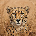 Cheetah in Golden Savanna Mural Wallpaper — Impasto Oil Painting Mural Wallpaper - room preview 04