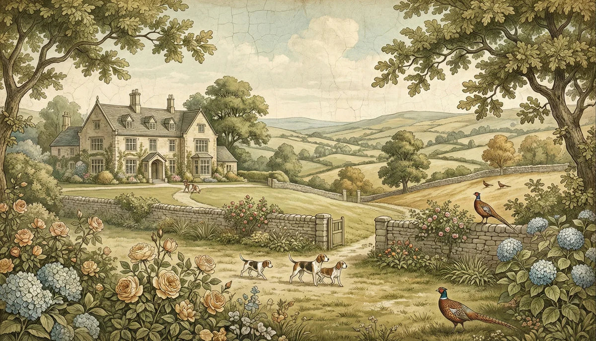 English Manor Pastoral Mural Wallpaper — Traditional Landscape Art Mural Wallpaper - room preview 04