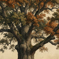 Ancient Oak Tree Mural Wallpaper — Vintage Botanical Engraving Mural Wallpaper - room preview 04