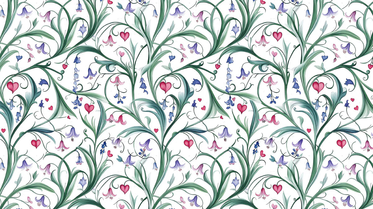 Entwined Lily and Heart Botanical Mural Wallpaper - room preview 04