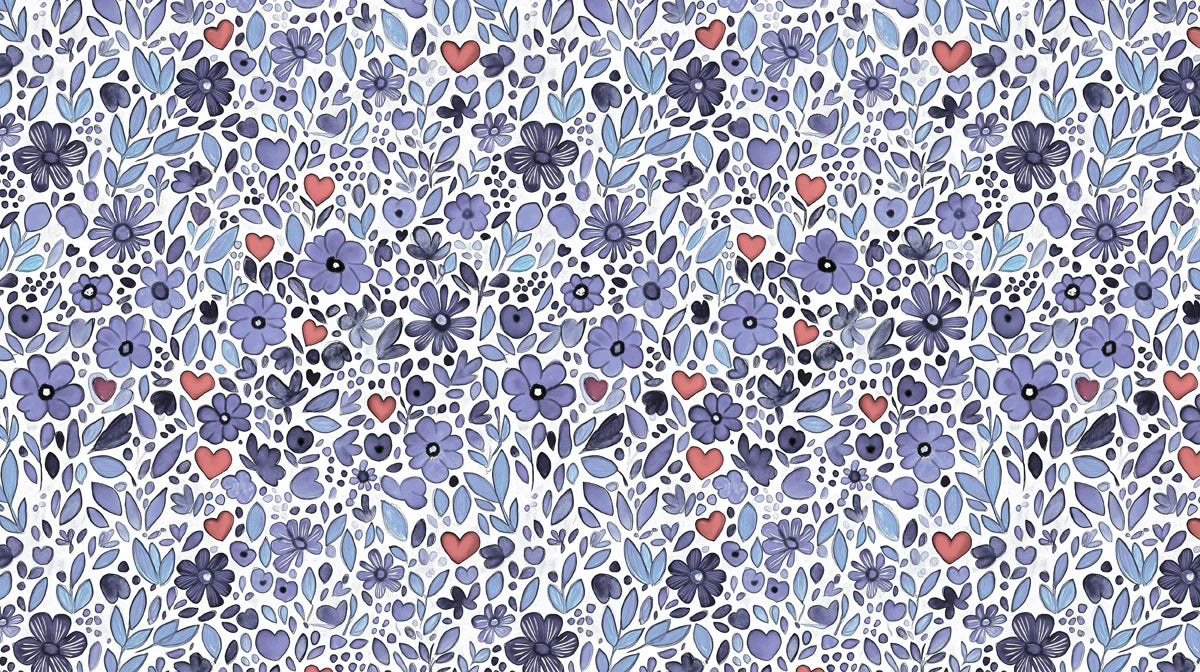 Watercolor Floral and Heart Mural Wallpaper — Whimsical Design Mural Wallpaper - room preview 04