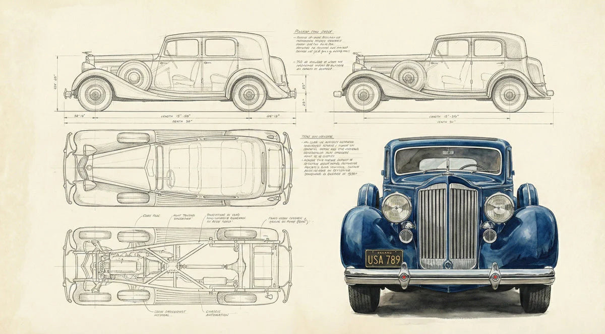 Vintage Automotive Blueprint Mural Wallpaper — Artistic Engineering Mural Wallpaper - room preview 04