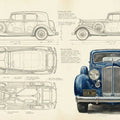 Vintage Automotive Blueprint Mural Wallpaper — Artistic Engineering Mural Wallpaper - room preview 04