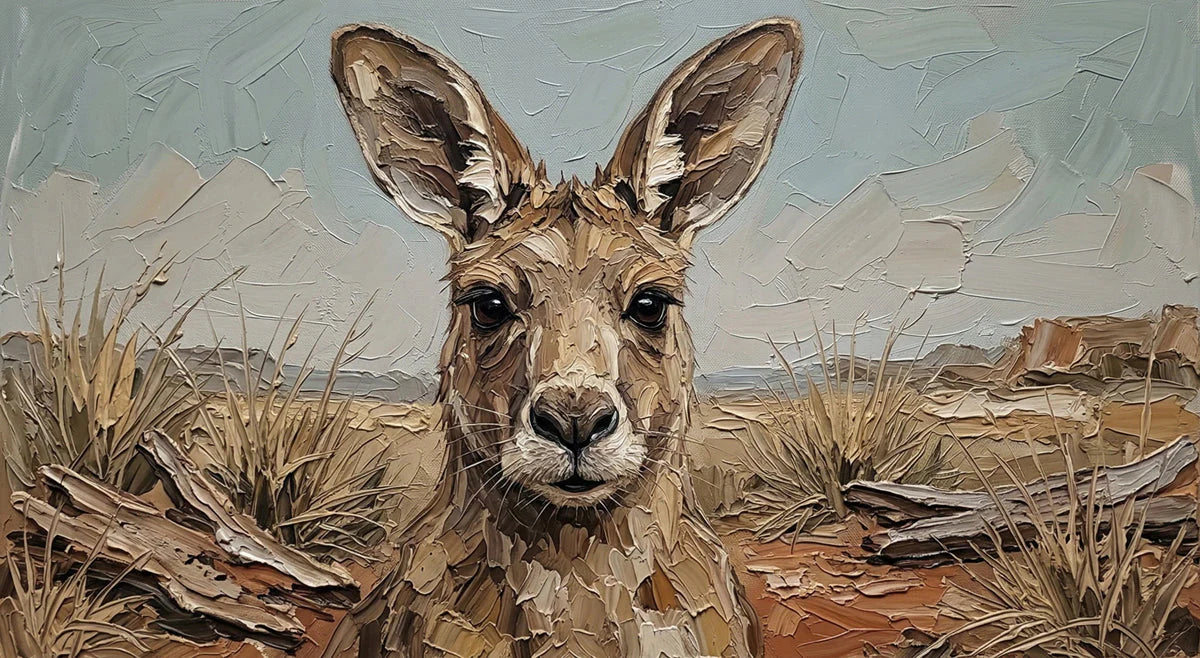 Outback Kangaroo Oil Painting Mural Wallpaper - room preview 04