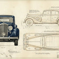 Vintage Automotive Blueprint Mural Wallpaper in Sepia and Navy Mural Wallpaper - room preview 04