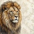 Regal Lion Portrait Mural Wallpaper — Baroque Damask Design Mural Wallpaper - room preview 04