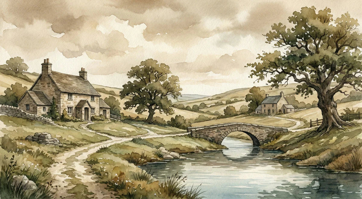 English Countryside Landscape Mural Wallpaper — Vintage Oil Style Mural Wallpaper - room preview 04