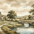 English Countryside Landscape Mural Wallpaper — Vintage Oil Style Mural Wallpaper - room preview 04