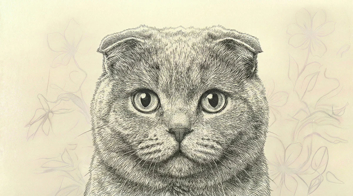 Scottish Fold Cat Illustration Mural Wallpaper — Hand-Drawn Style Mural Wallpaper - room preview 04