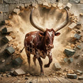Charging Bull Brick Wall Mural Wallpaper —Dynamic Animal Design Mural Wallpaper - room preview 04